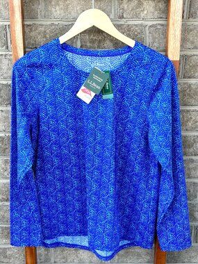 NWT LL Bean Rash Guard SunSmart UPF 50+ Long Sleeve Sun Shirt Blue Petite Medium